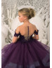 Beaded Purple Lace Tulle Ruffle Floor Length Flower Girl Dress